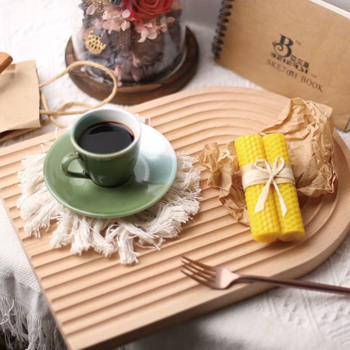 GENERICO - Bandeja Ondulada para Alimentos de Bambú