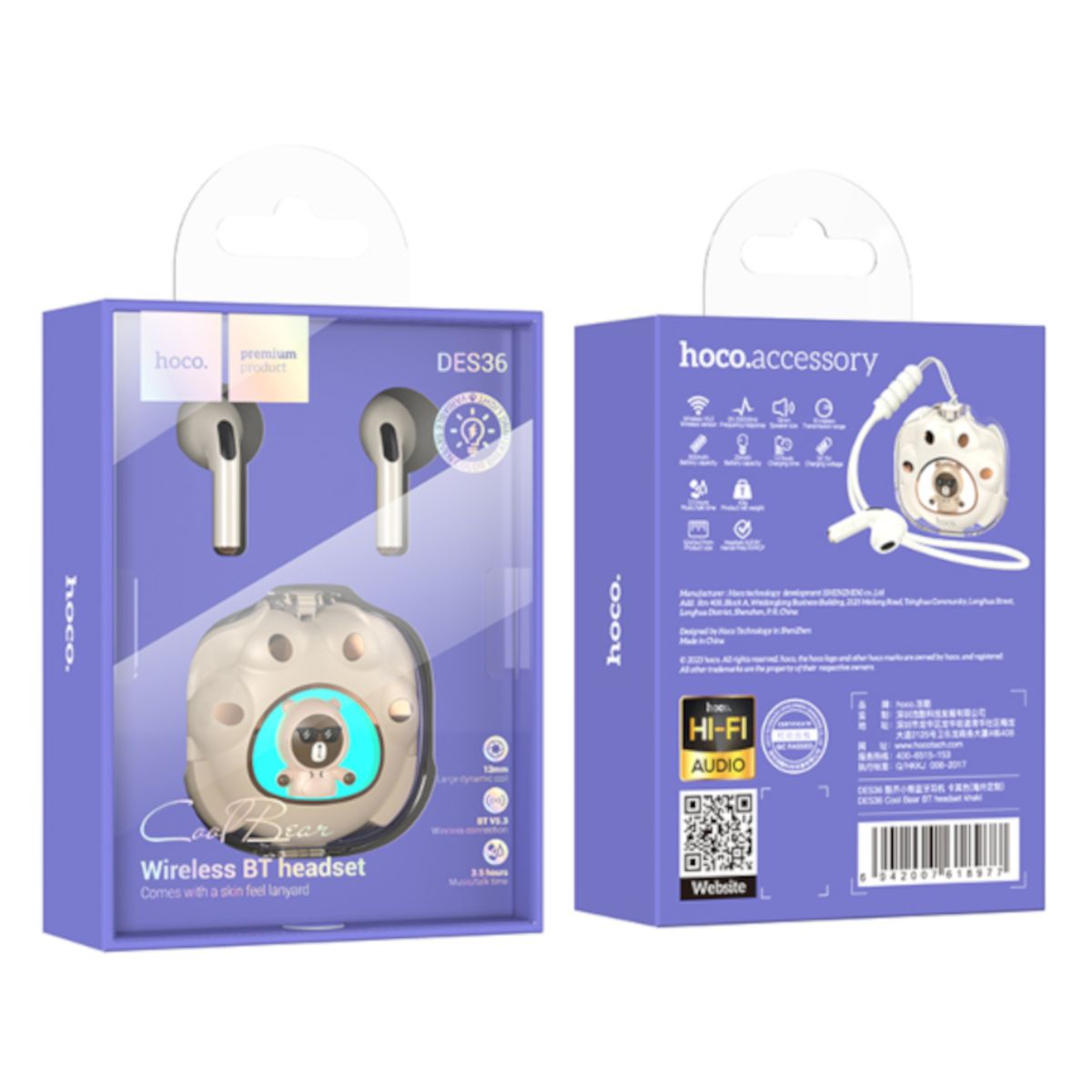 HOCO - Audífonos Inalambbricos Bluetooth HOCO DES36 Cool Bear Beige