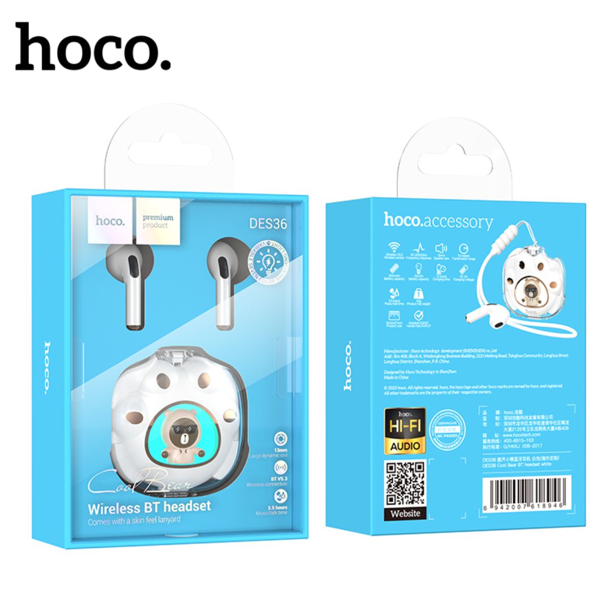 HOCO - Audífonos Bluetooth HOCO DES36 Cool Bear  Blanco