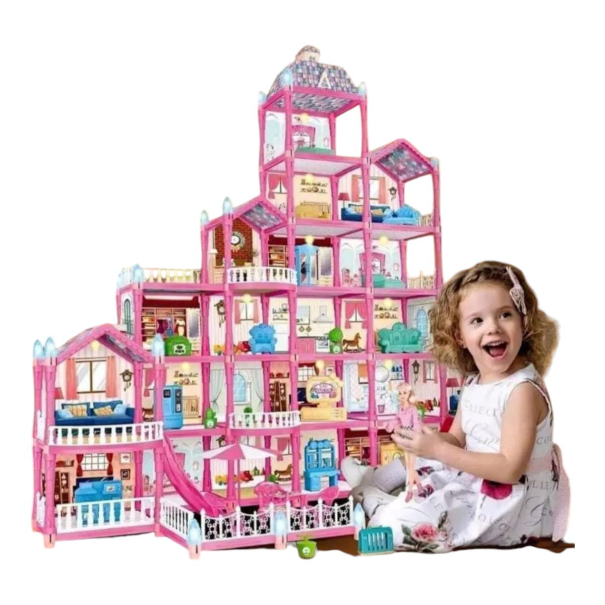 GENERICO - CASA DE MUÑECA CASTILLO AMOBLADO DE 465 PCS + MUÑECA