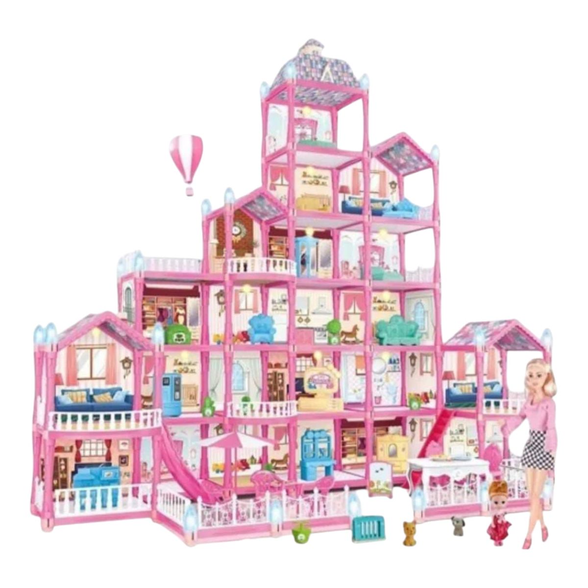 GENERICO - CASA DE MUÑECA CASTILLO AMOBLADO DE 465 PCS + MUÑECA