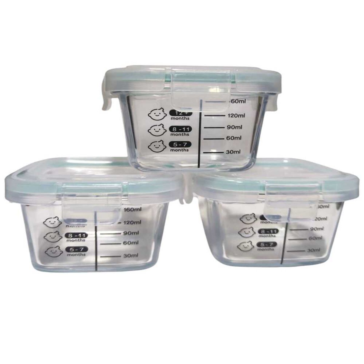 GENERICO - Juego de 3 Envases  pequeños cuadrado de 160ml