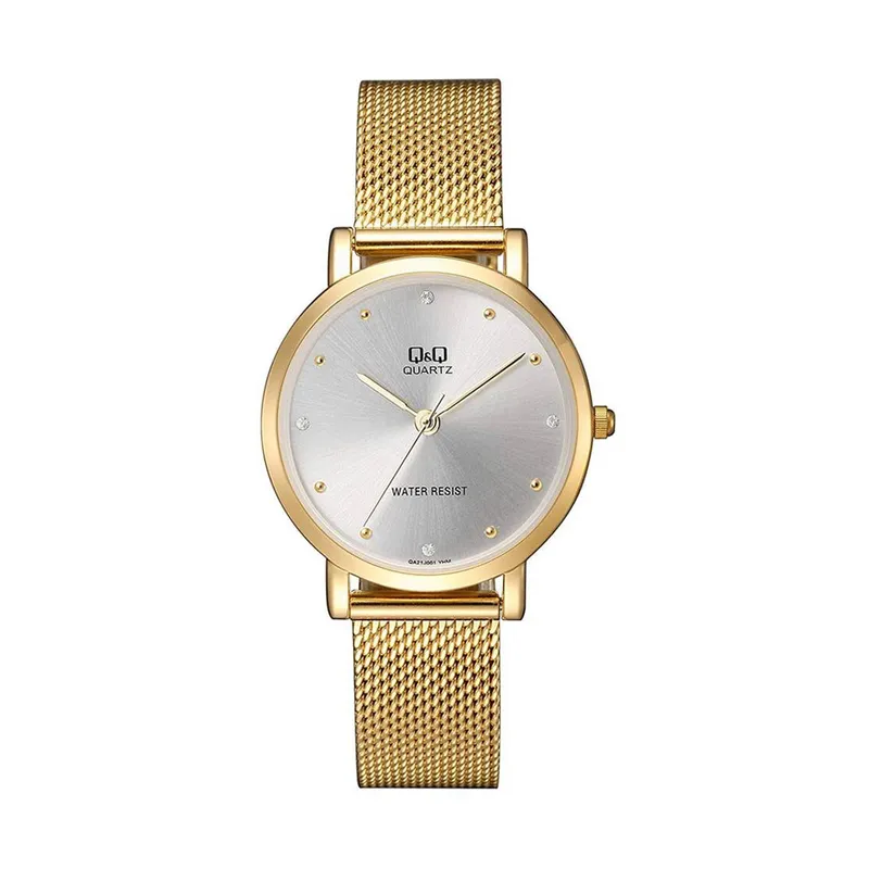 Q&Q - Reloj Q&Q Para Mujer De Malla Metálica Resistente Al Agua Color Dorado