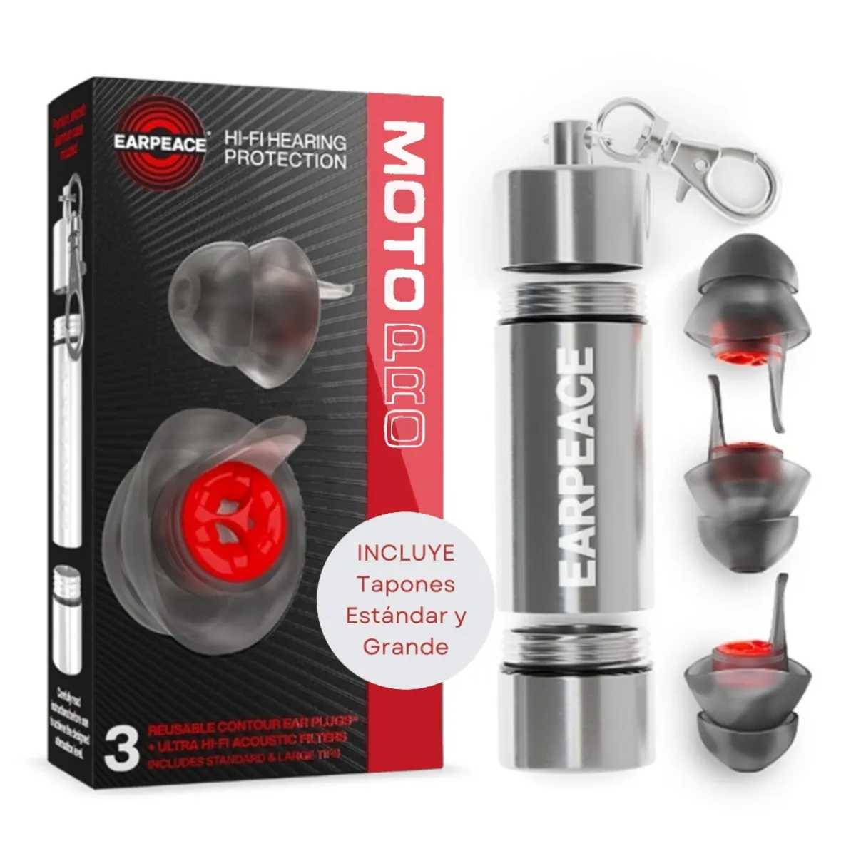 EAR PEACE - Tapones de Oìdos MÚSICOS CONCIERTOS ENSAYOS DISCO PUBS - Filtro Antiruido de 24dB MOTO PRO