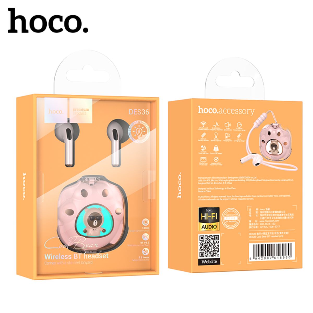 HOCO - Audífonos Bluetooth HOCO DES36 Cool Bear  Rosado