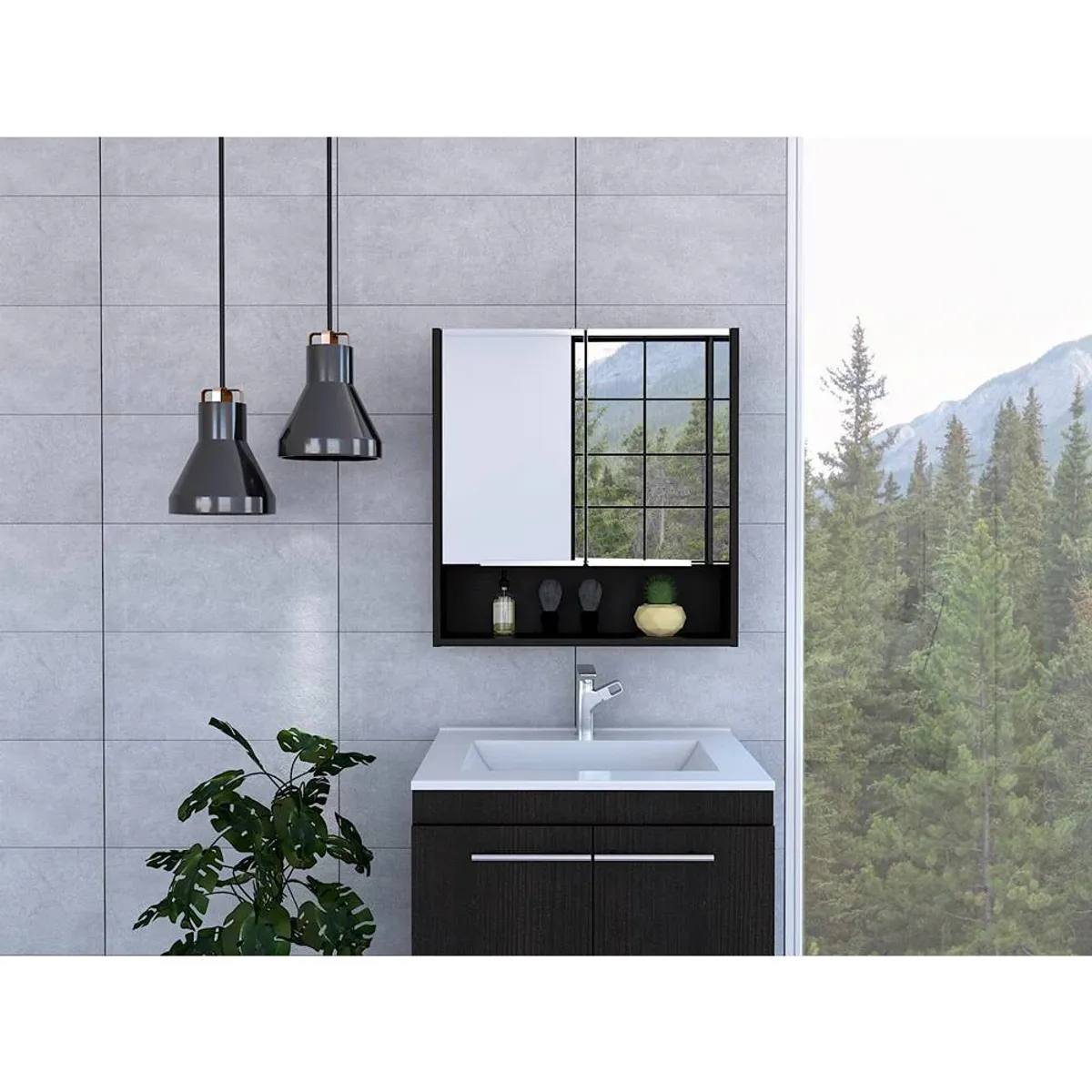 R&R MUEBLES - Gabinete Mueble de Baño Fara Wengue 2 Puertas y Espejo R&R MUEBLES