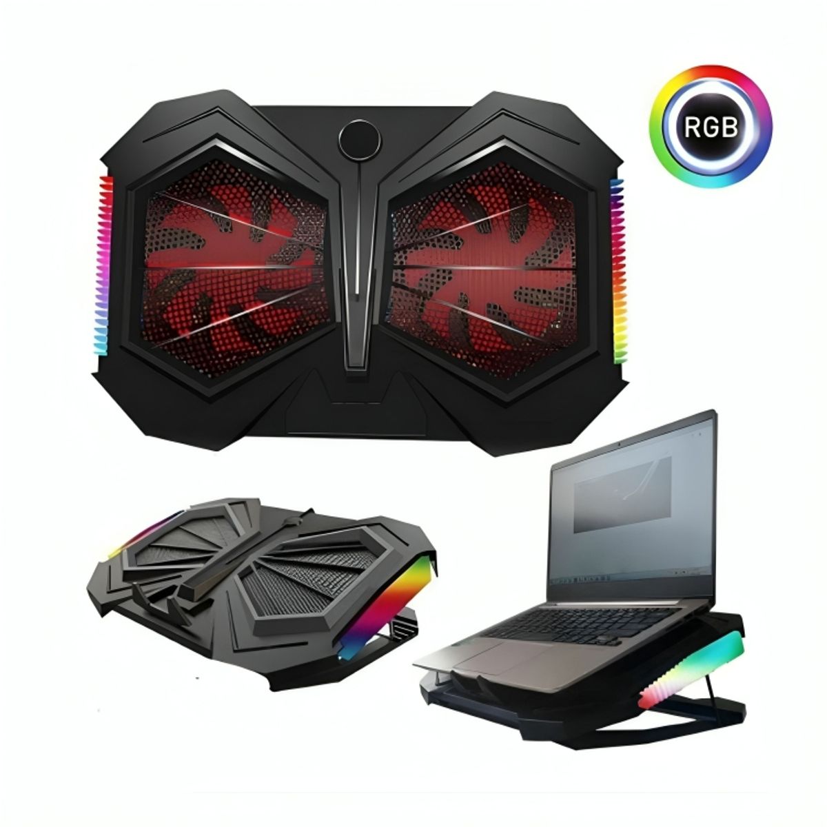 GENERICO - Cooler para Laptop Gamer RGB con 2 Ventiladores 4 Niveles de Altura