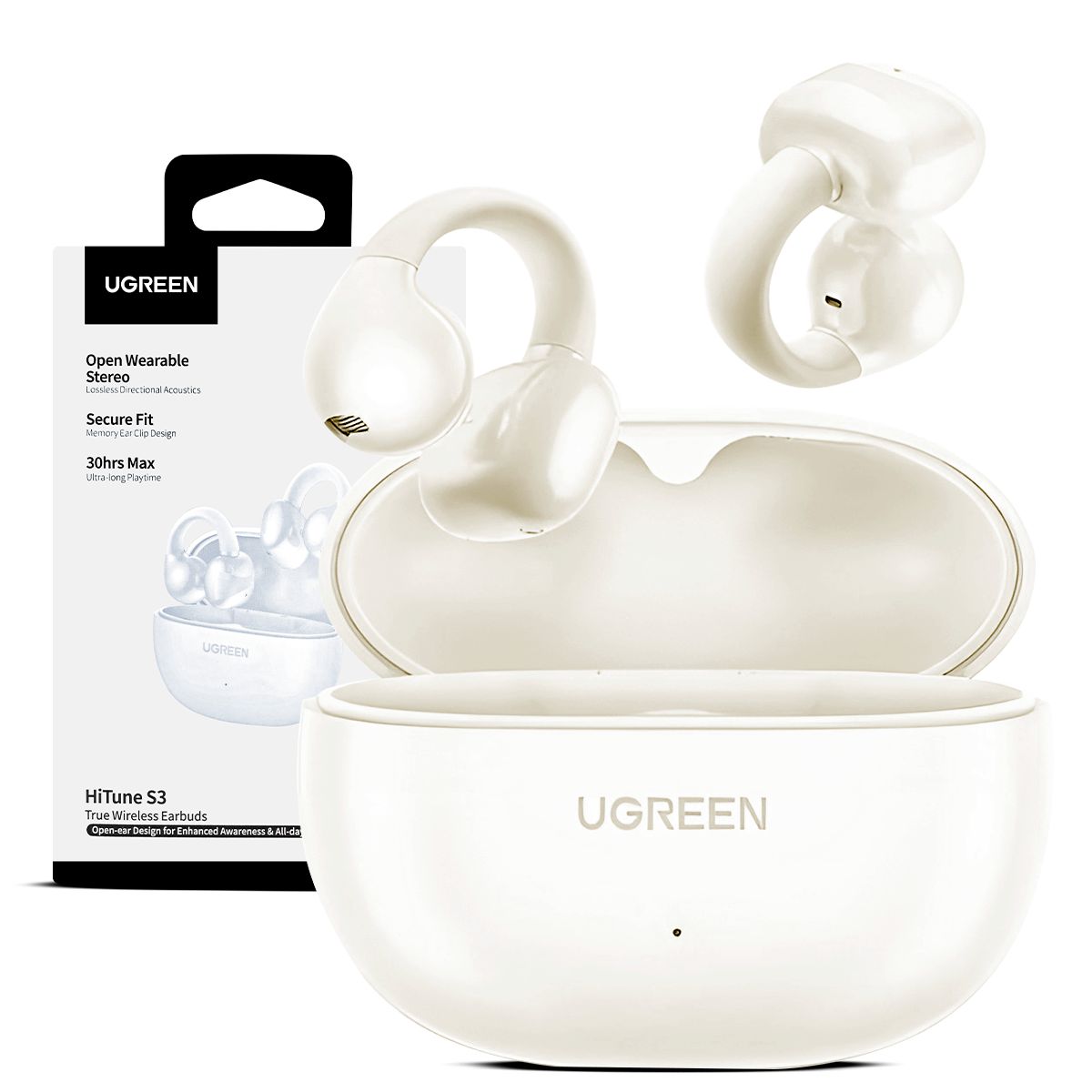 UGREEN - Audifonos Ugreen Hitune S3 Open Ear Clip Bluetooth 5.4 Blanco Perla