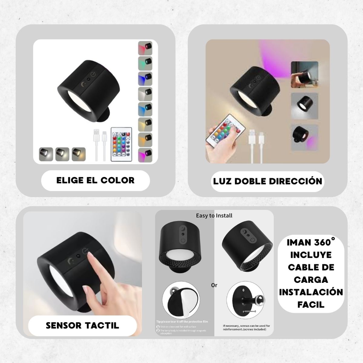 GENERICO - Lámpara 360° imantada con sensor táctil + control