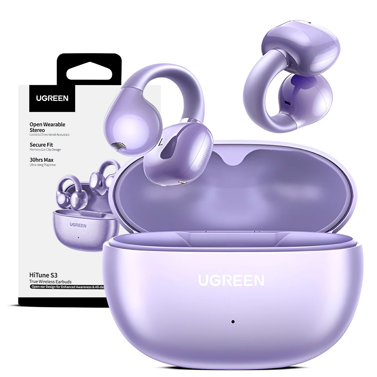 UGREEN - Audifonos Ugreen Hitune S3 Open Ear Clip Bluetooth 5.4 Morado