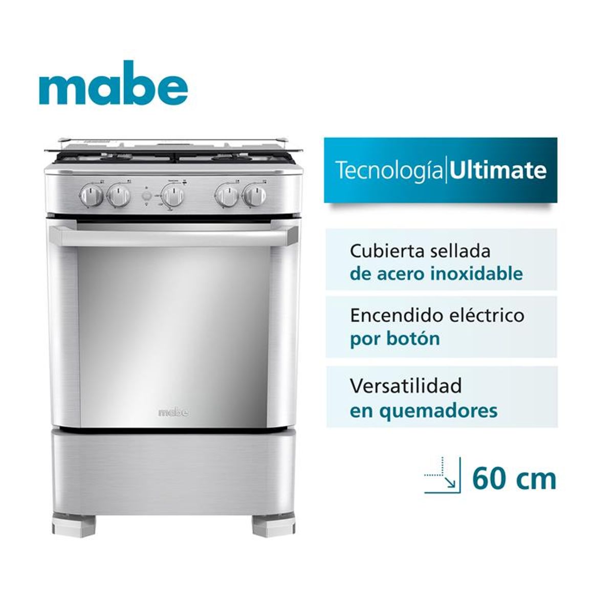 MABE - Cocina de piso a Gas 60cm Inox Mabe CMP6030FX1