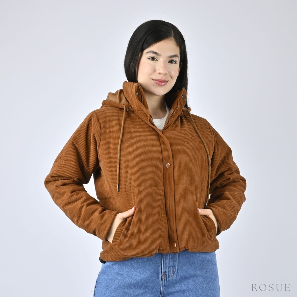 ROSUE - Casaca Corduroy con Capucha Desmontable Puff