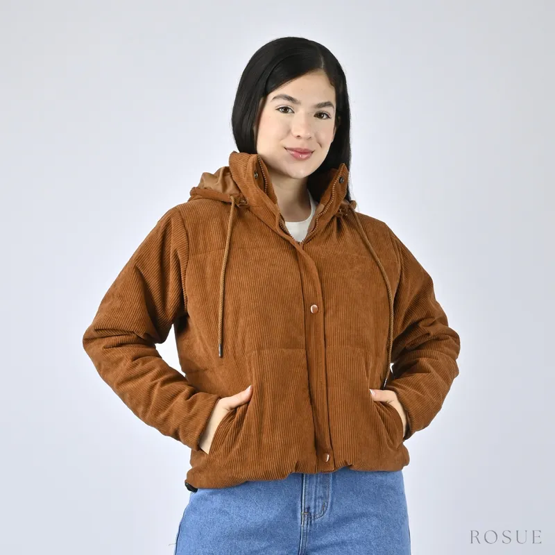 ROSUE - Casaca Corduroy con Capucha Desmontable Puff