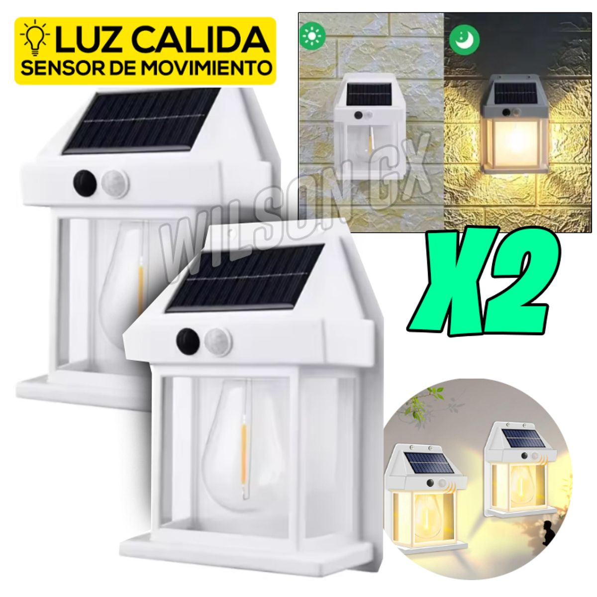 GENERICO - Kit 2 Reflector Foco Led Solar con Sensor Movimiento Blanco Recargable