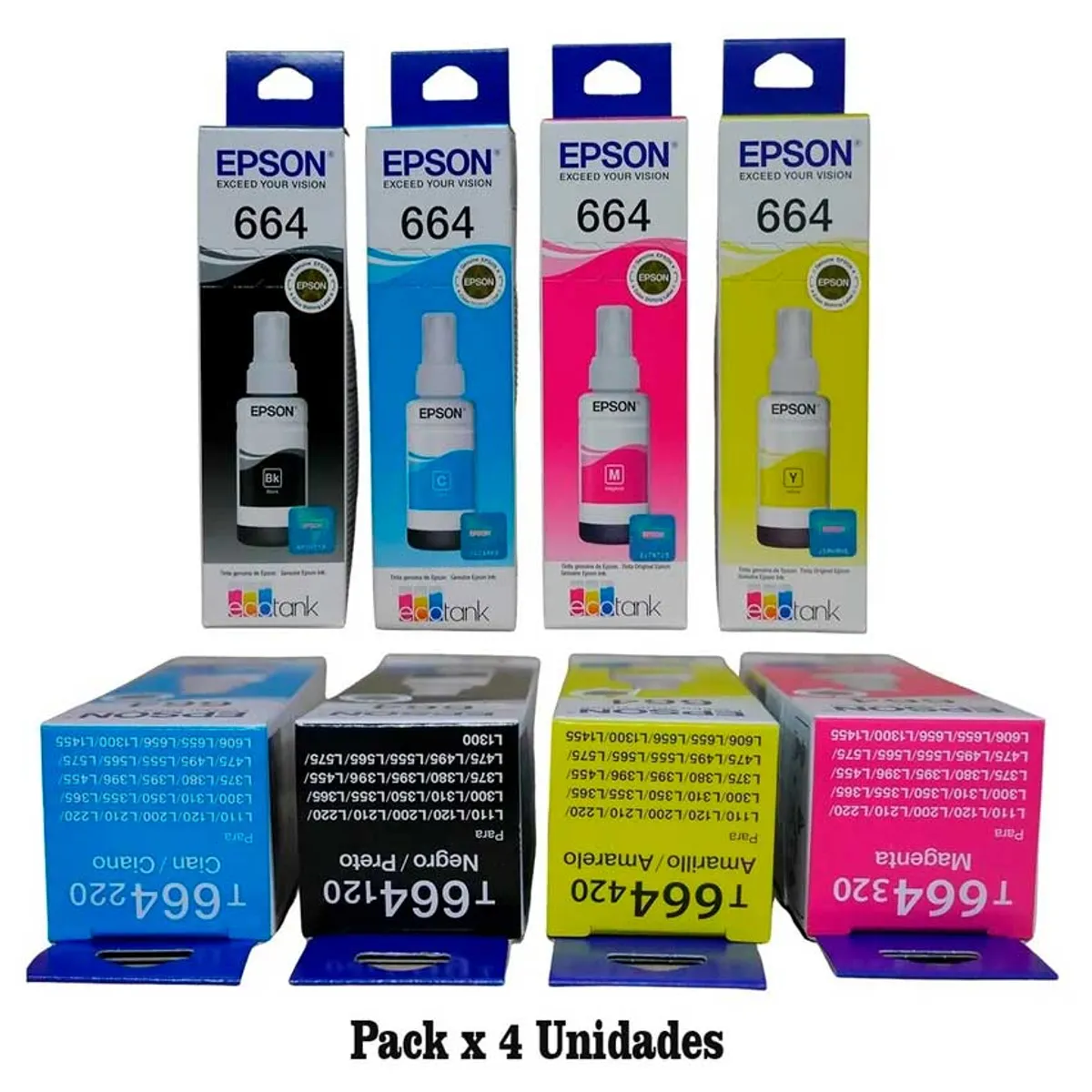GENERICO - Tinta EPSON 664 Kit 4 Botellas Para L310/L555/L355/L375/L380/L395/L455