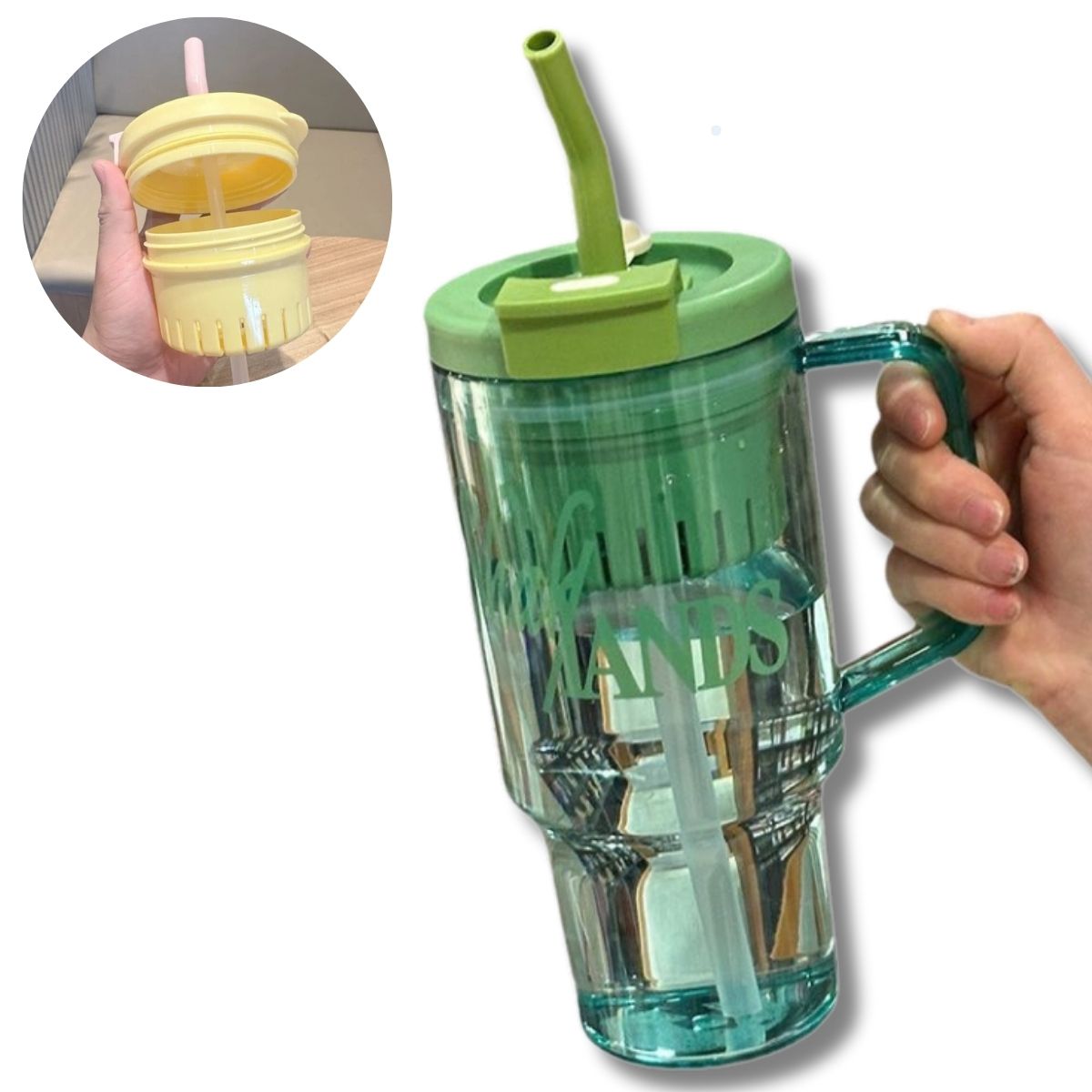 ELMEJORPRECIO - Tomatodo Portátil Modelo Shake Hands de 1200 ml Verde Transparente