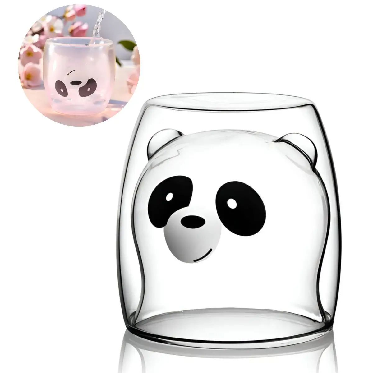 ELMEJORPRECIO - Vaso de Vidrio Borosilicato Doble Capa Modelo Panda