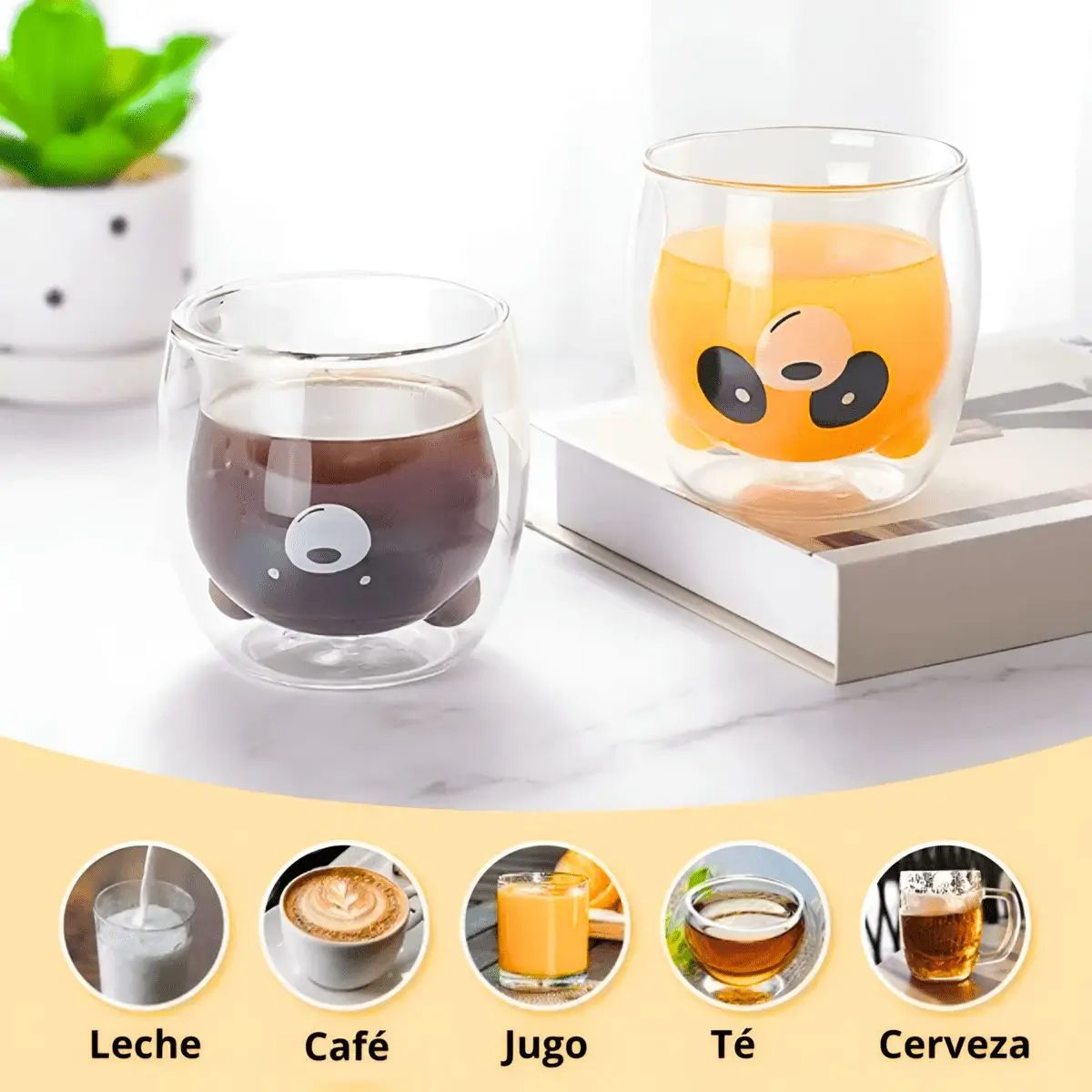 ELMEJORPRECIO - Vaso de Vidrio Borosilicato Doble Capa Modelo Panda