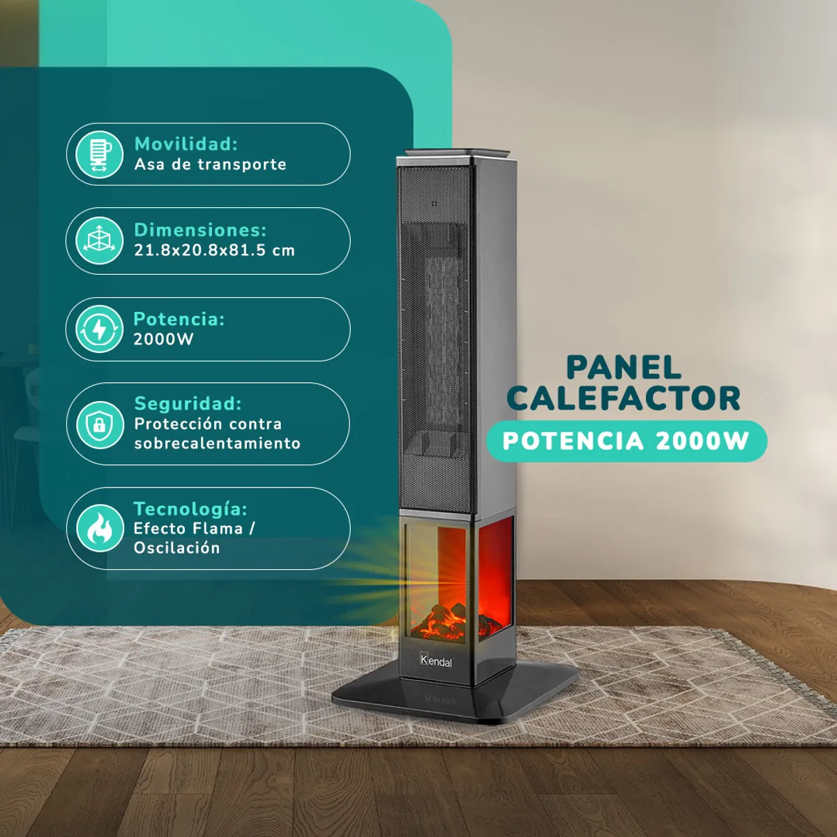 KENDAL - ESTUFA ELECTRICA PTC KENDAL TOUCH KCE-EMBER1 20m2 Potencia 2000 w