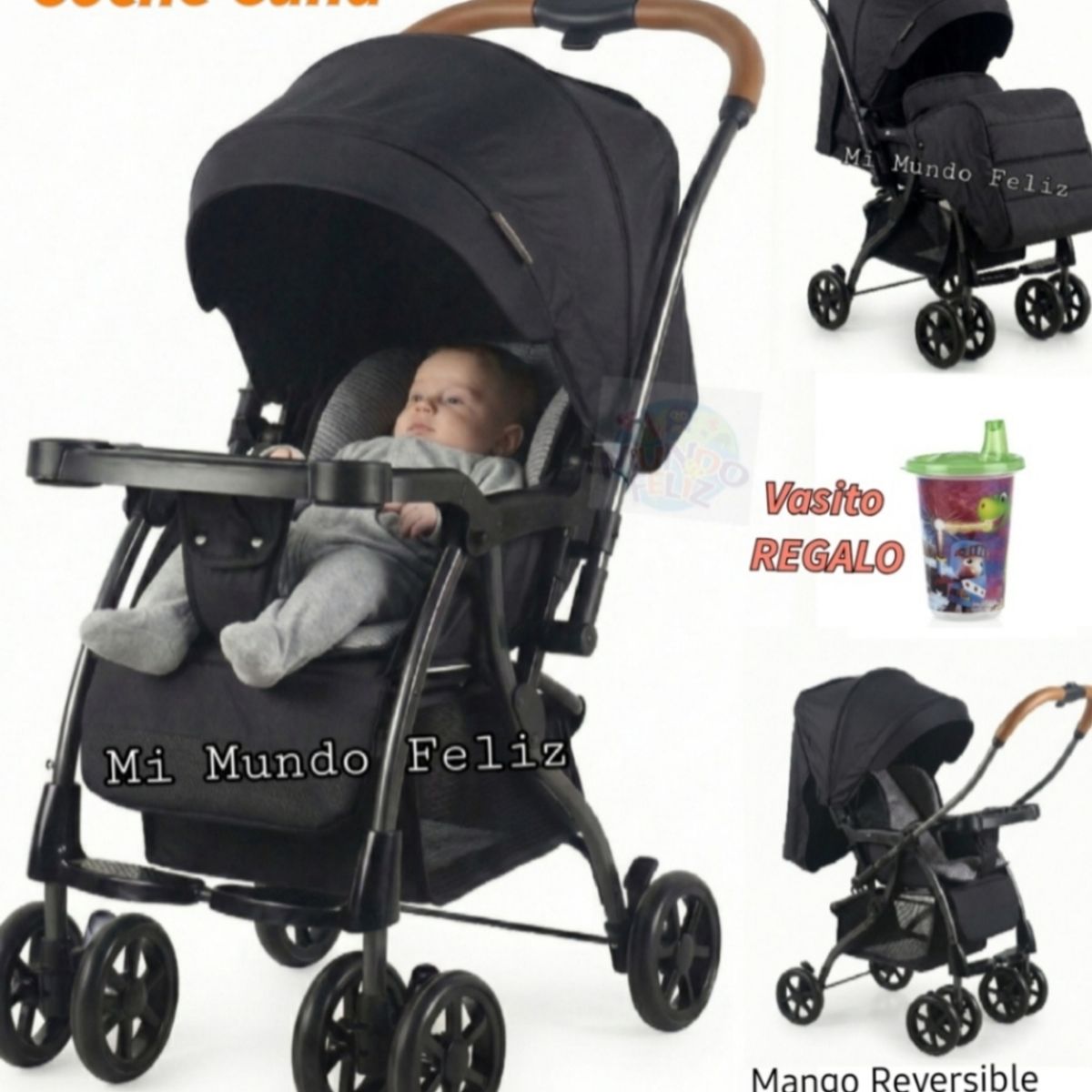 BABY HAPPY - Coche Cuna para Bebe Respaldar Reclinable Negro