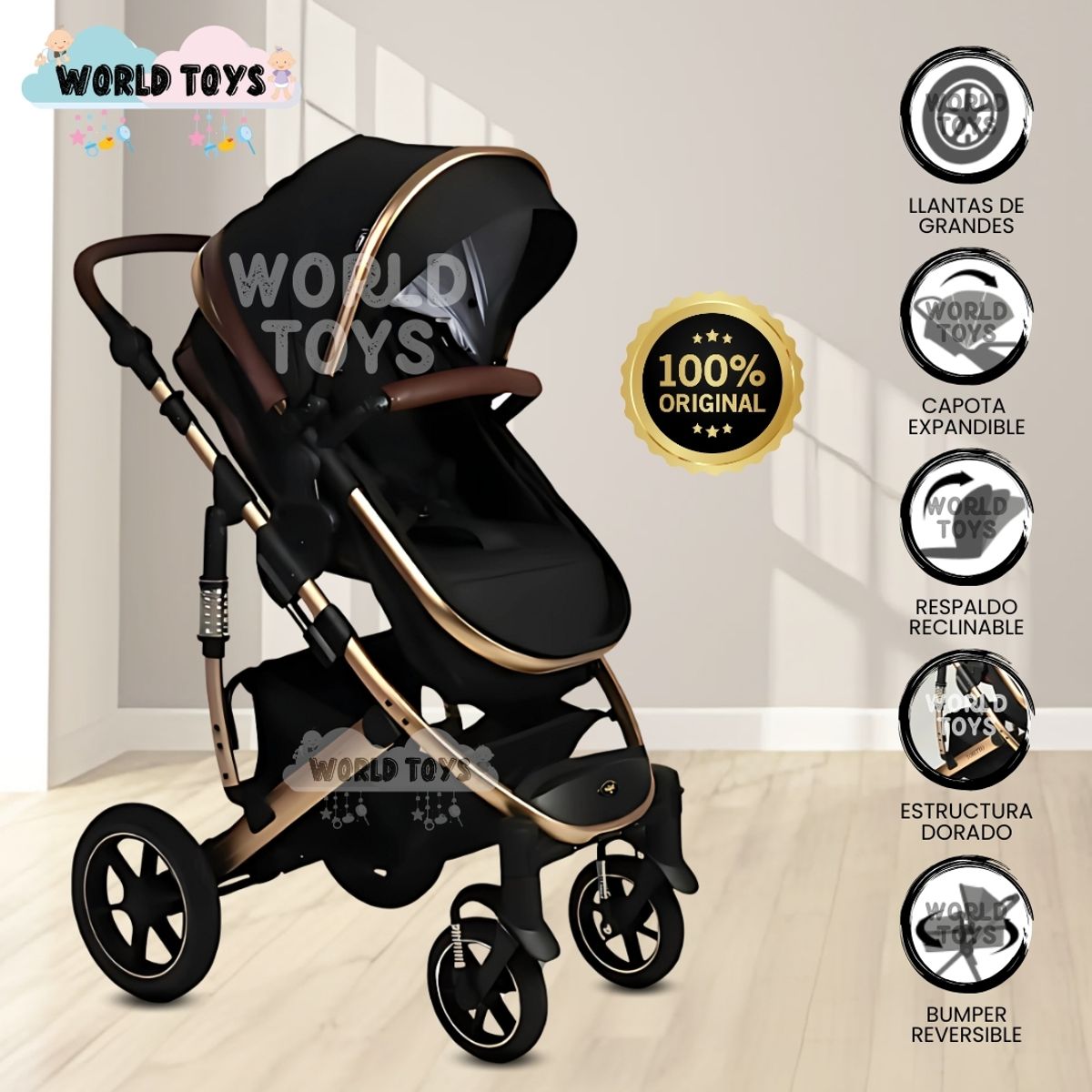 BABY - Coche Cuna Moisés de Lujo «TORETTO» Black