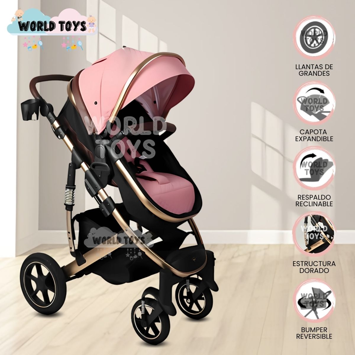 BABY - Coche Cuna Moisés de Lujo «TORETTO» Pink