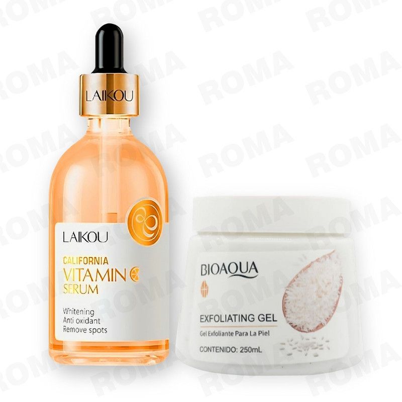 BIOAQUA - KIT SERUM VITAMINA C LAIKOU 100ML Y EXFOLIANTE GEL ARROZ BIOAQUA