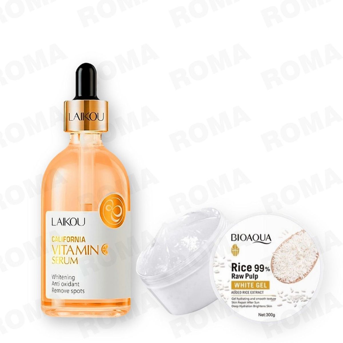 BIOAQUA - KIT SERUM VITAMINA C LAIKOU 100ML Y GEL HIDRATANTE ARROZ BIOAQUA 300G