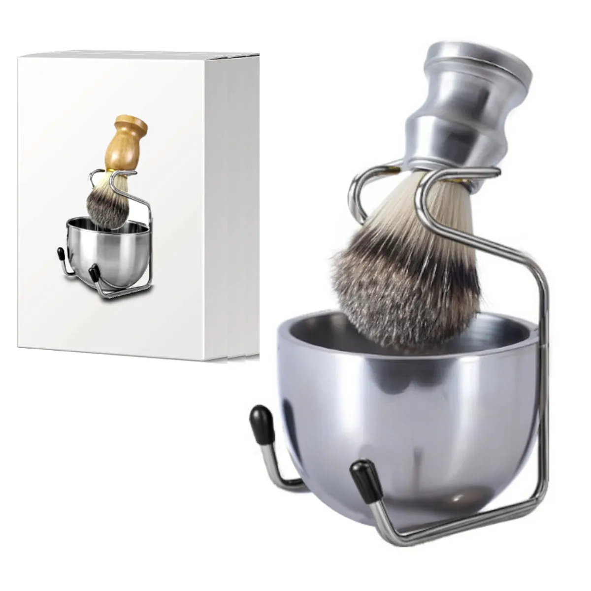 GENERICO - Pack Cuidado Barba Tazon Soporte Rasuradora Afeitador Acero