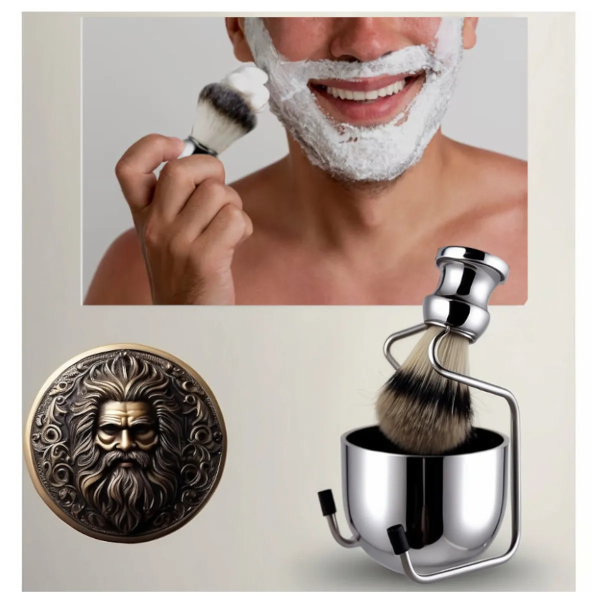 GENERICO - Pack Cuidado Barba Tazon Soporte Rasuradora Afeitador Acero