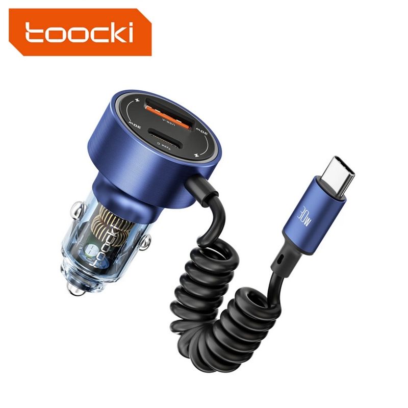 OEM - Cargador Para Auto Tipo C Usb - 60w Cable Retraible - Toocki