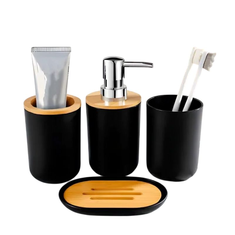 GENERICO - Set x4 Accesorios Para Baño diseño minimalista - Color Negro