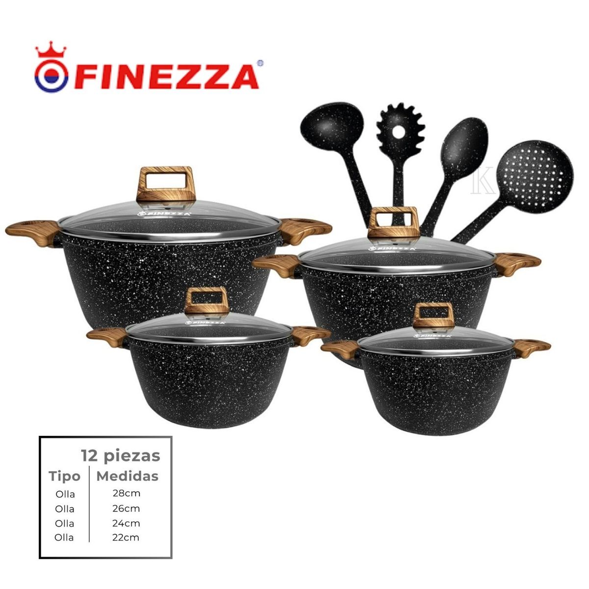 FINEZZA - JUEGO DE OLLAS DE 12 PIEZAS FINEZZA EN ULTRAGRANITO