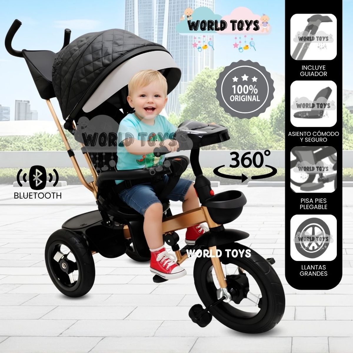 BEAUTIFUL - Triciclo Giratorio 3 en 1 «SMART PREMIUM» Bluetooth Black