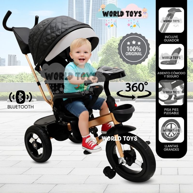 BEAUTIFUL - Triciclo Giratorio 3 en 1 «SMART PREMIUM» Bluetooth Black