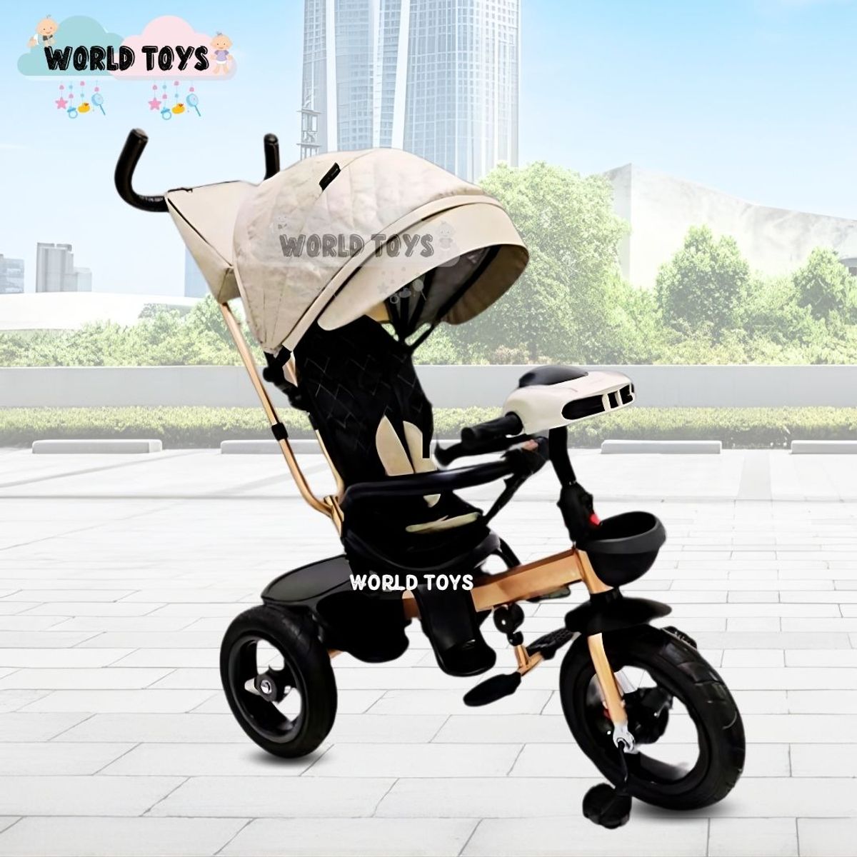 BEAUTIFUL - Triciclo Giratorio 3 en 1 «SMART PREMIUM» Bluetooth Beige