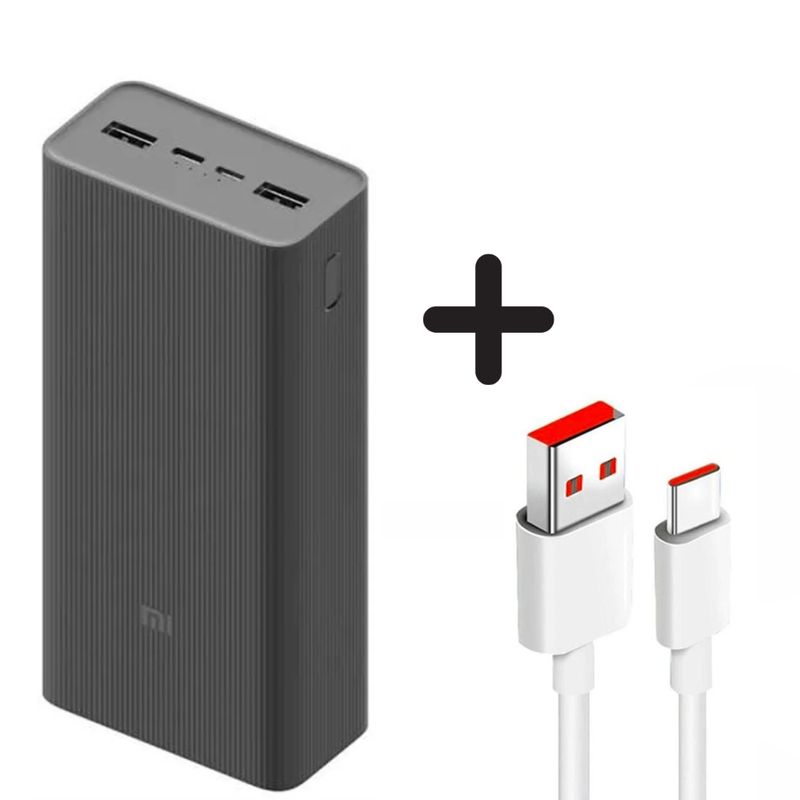 GENERICO - Power Bank 30000 mAh 18w Carga Rápida - Negro mas cable