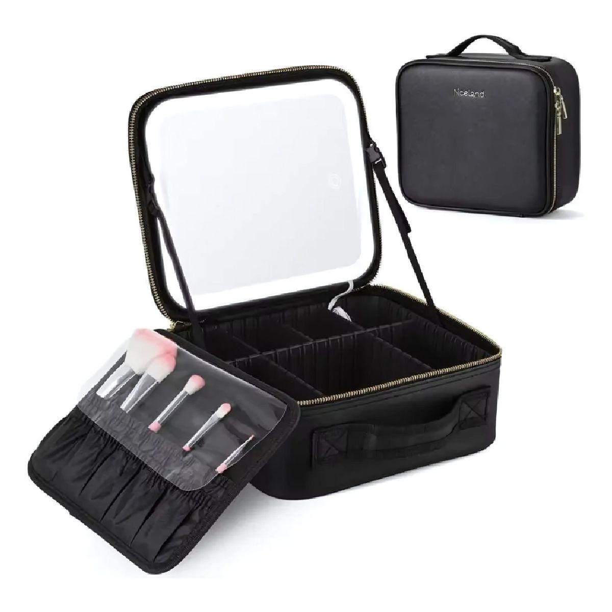 GENERICO - Estuche De Maquillaje Con Espejo Luz Led Cosmetiquera