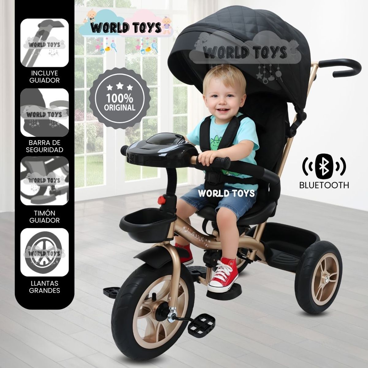 BEAUTIFUL - Triciclo Guiador Giratorio «GOLDEN SPEED» Black