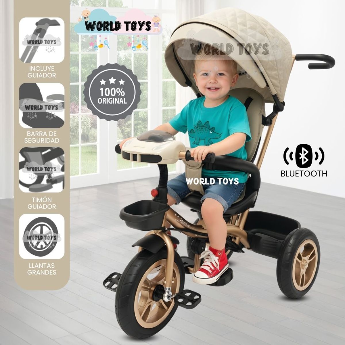 BEAUTIFUL - Triciclo Guiador Giratorio «GOLDEN SPEED» Beige