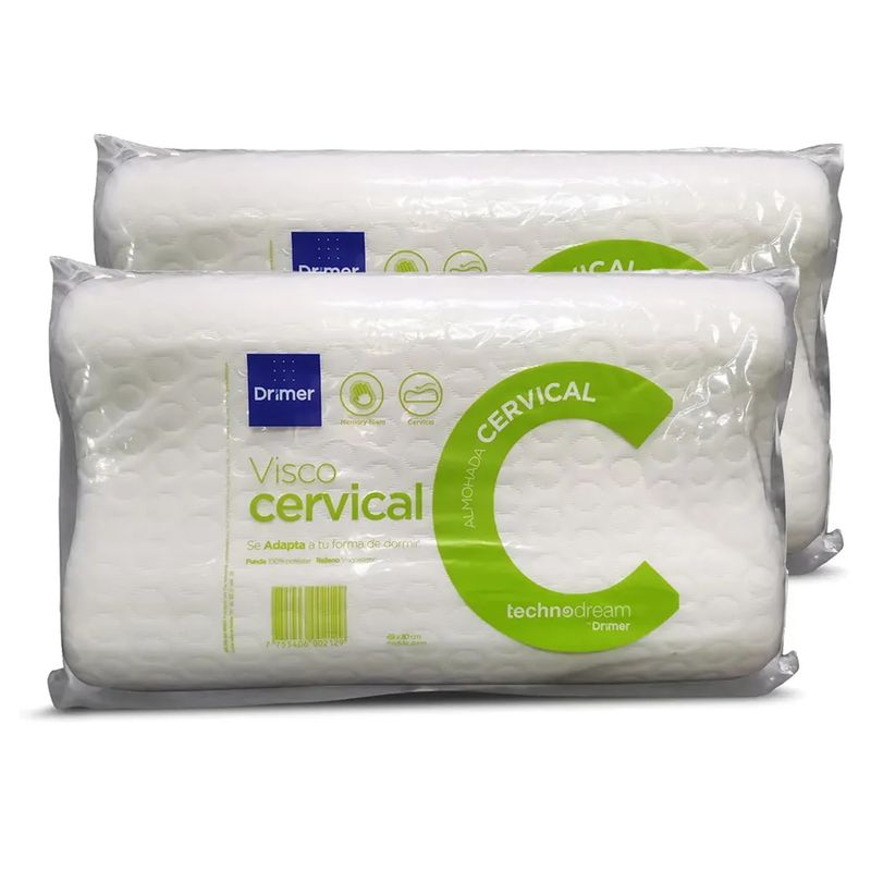 DRIMER - Pack x 2 Almohadas Visco Cervical Estándar 50x30 cm