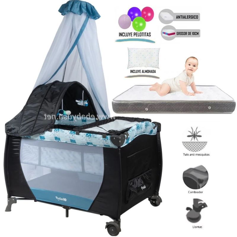 EBABY - Cuna Corral Mecedora con Cambiador SALLY 716 + Colchón 4.5"