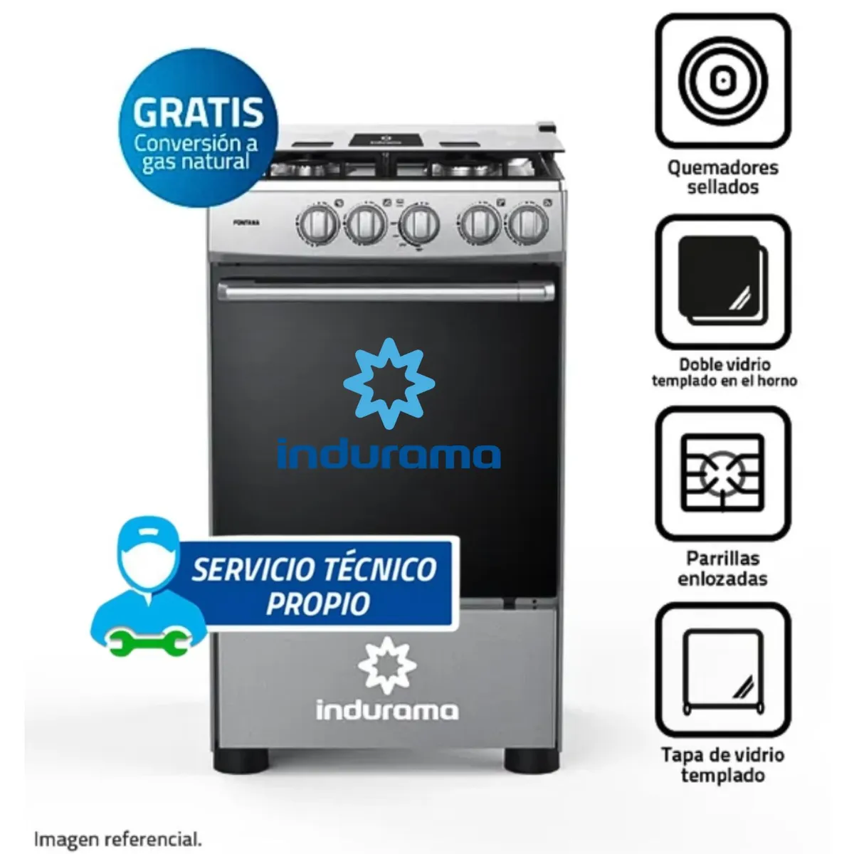 INDURAMA - Cocina Indurama a Gas Fontana de 4 Hornillas - Gris