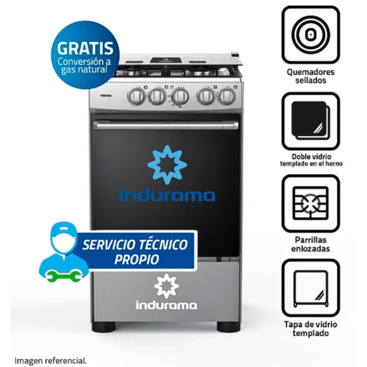 INDURAMA - Cocina Indurama a Gas Fontana de 4 Hornillas - Gris