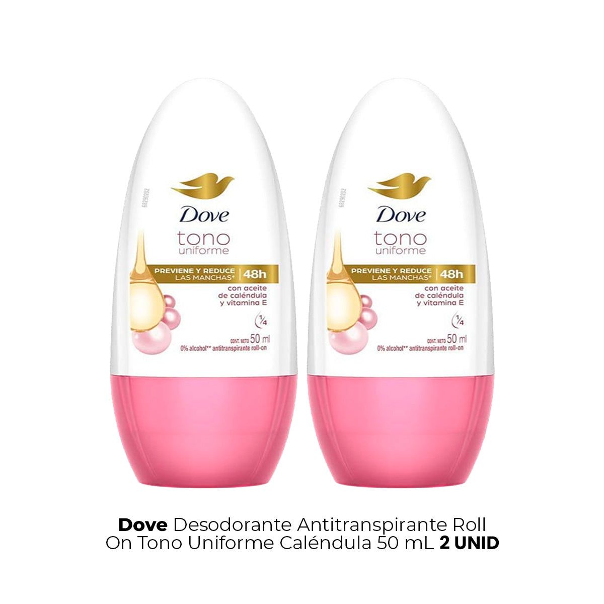 DOVE - Desodorante Antitranspirante Roll On Tono Uniforme 50ml Dove 2 Unid