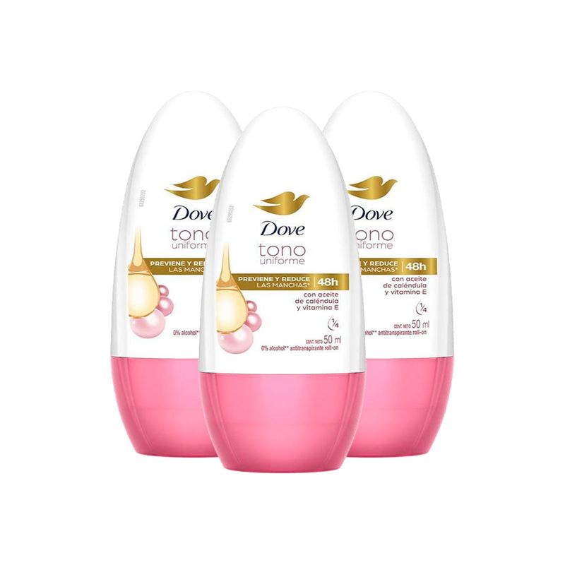 DOVE - Desodorante Antitranspirante Roll On Tono Uniforme 50ml Dove 3 Unid