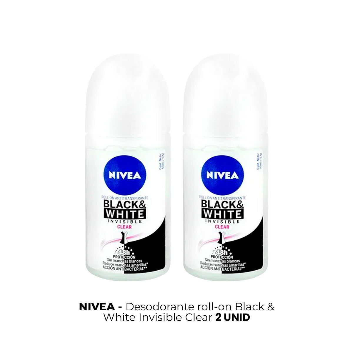 NIVEA - Desodorante Roll On Black & White Invisible Clear nivea 2 Unid