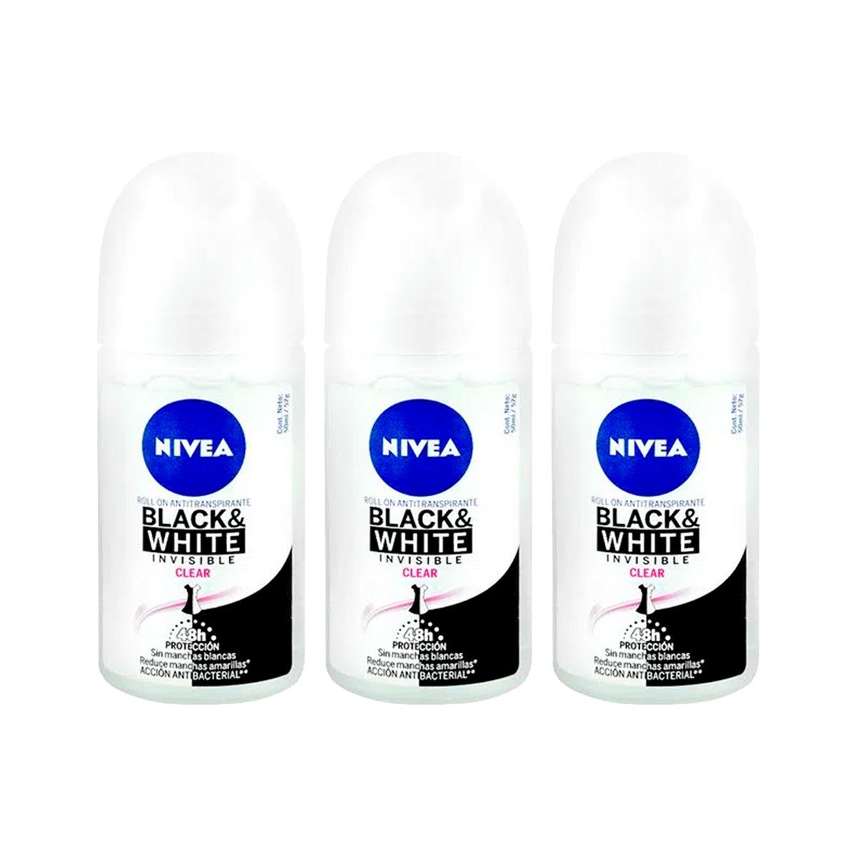 NIVEA - Desodorante Roll On Black & White Invisible Clear nivea 3 Unid