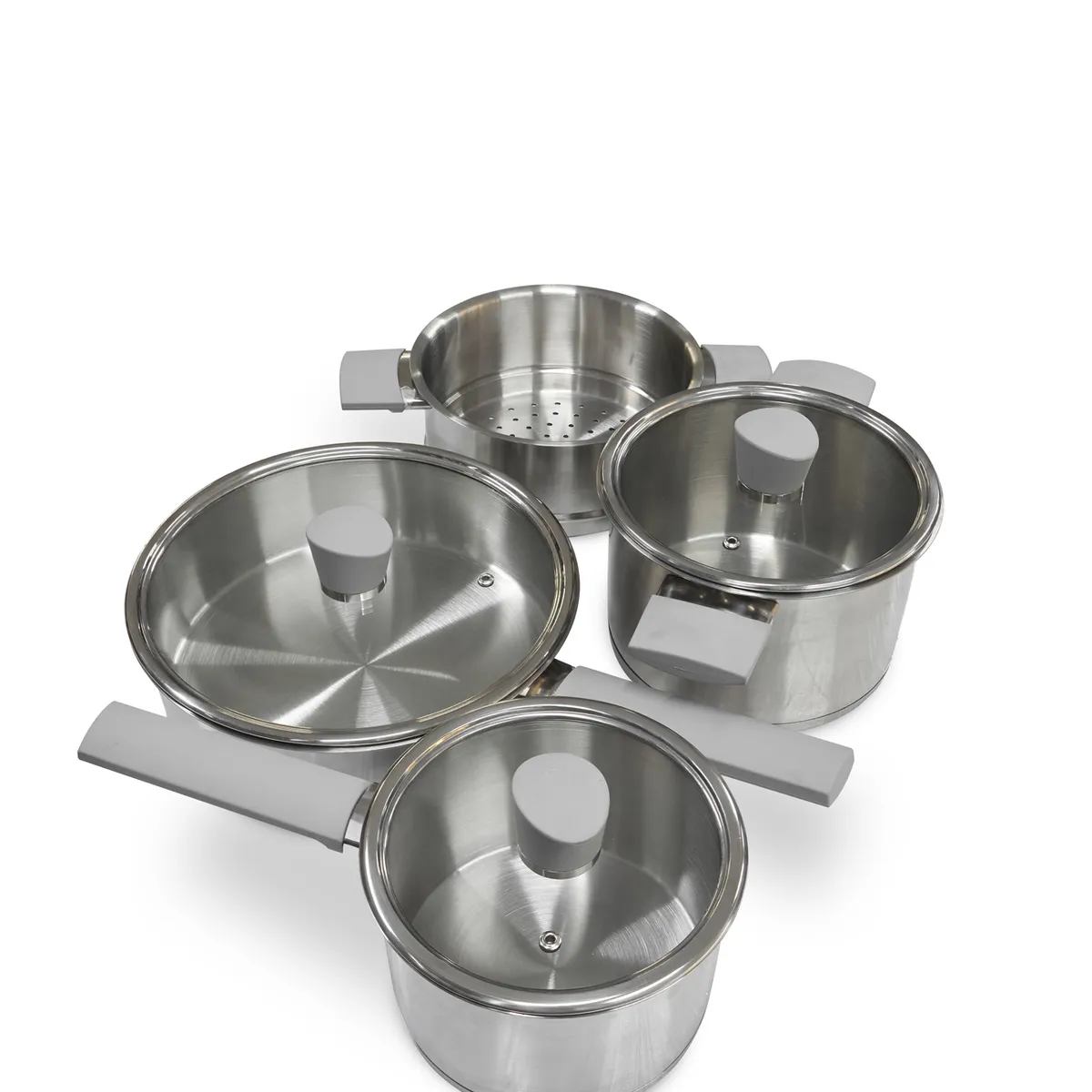 ROYAL - JUEGO DE OLLAS DE ACERO DE 7 PIEZAS CON TAPA DE VIDRIO RY-106CW