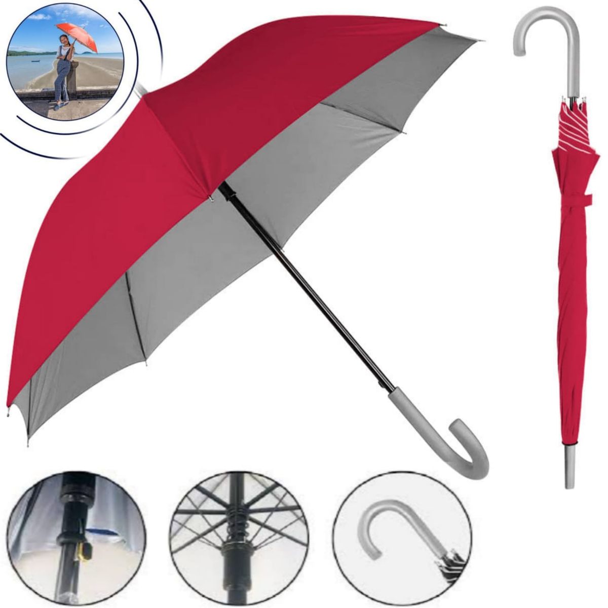 GENERICO - Sombrilla Paragua con protector UV para SOL y Lluvia